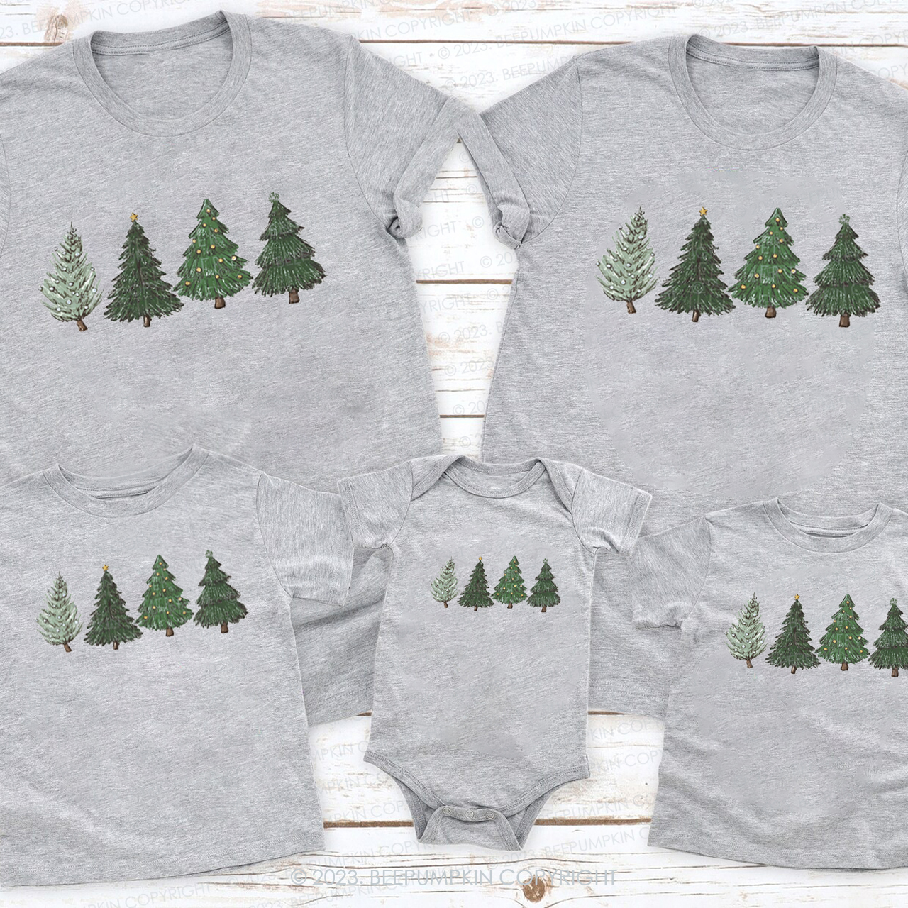 Four Christmas Tree in the Snow Holidays Matching Shirts