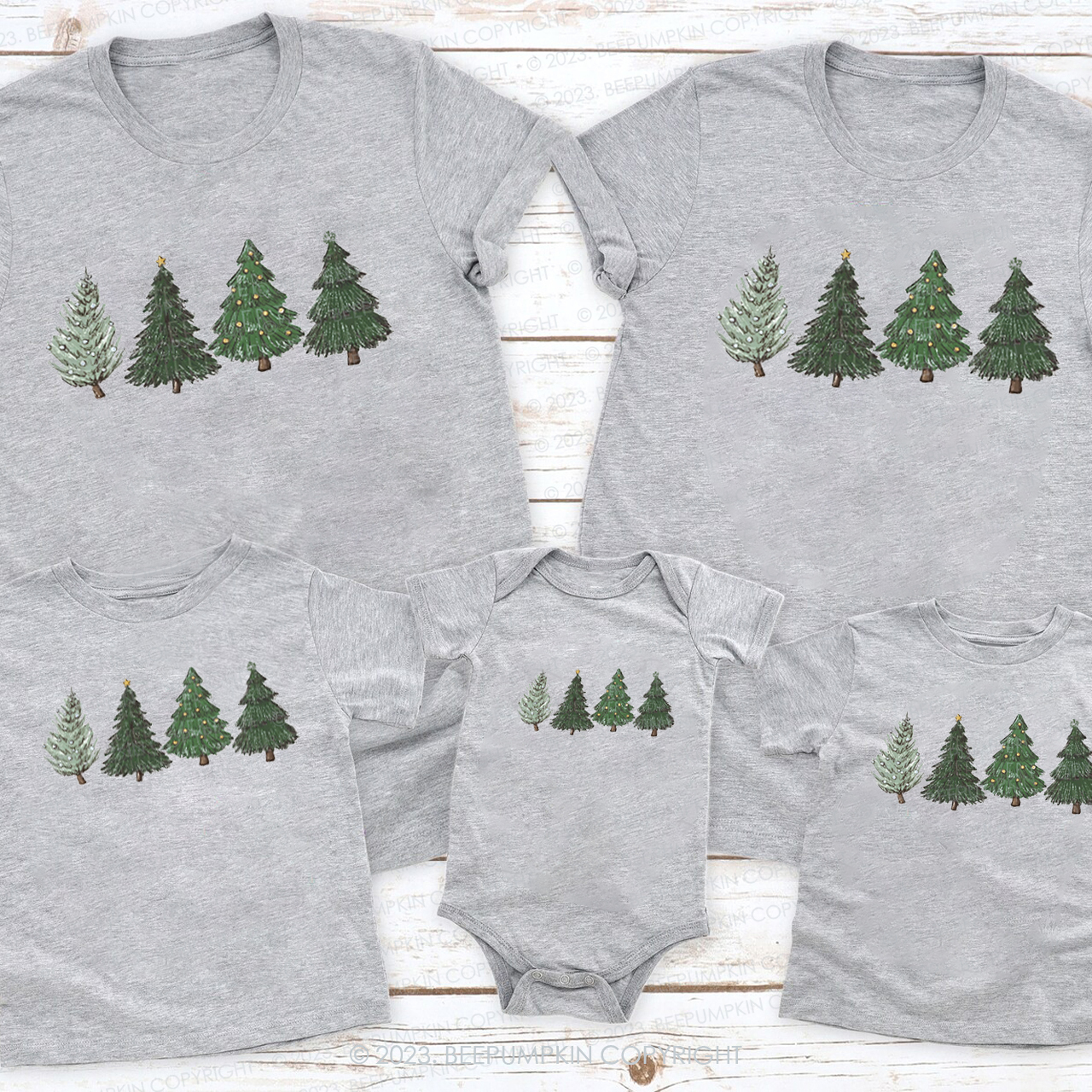 Four Christmas Tree in the Snow Holidays Matching Shirts