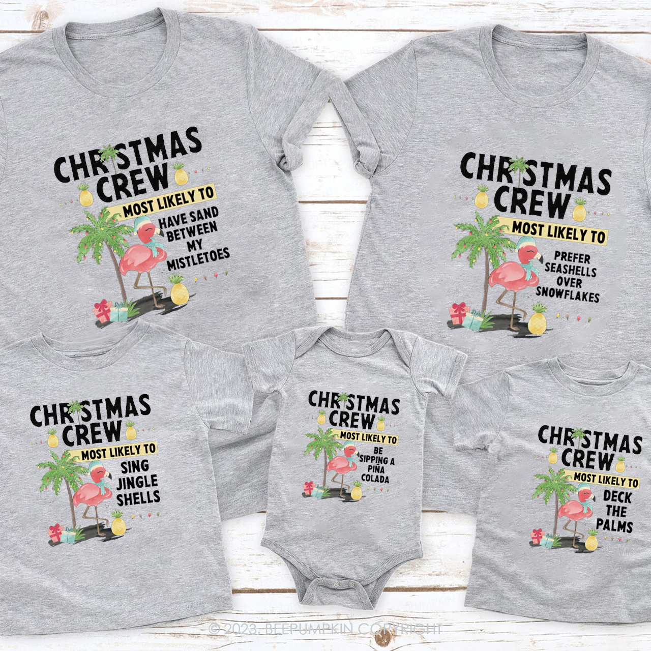 Christmas Crew Most Likely to Flamingos on Vacation in Hawaii Shirts