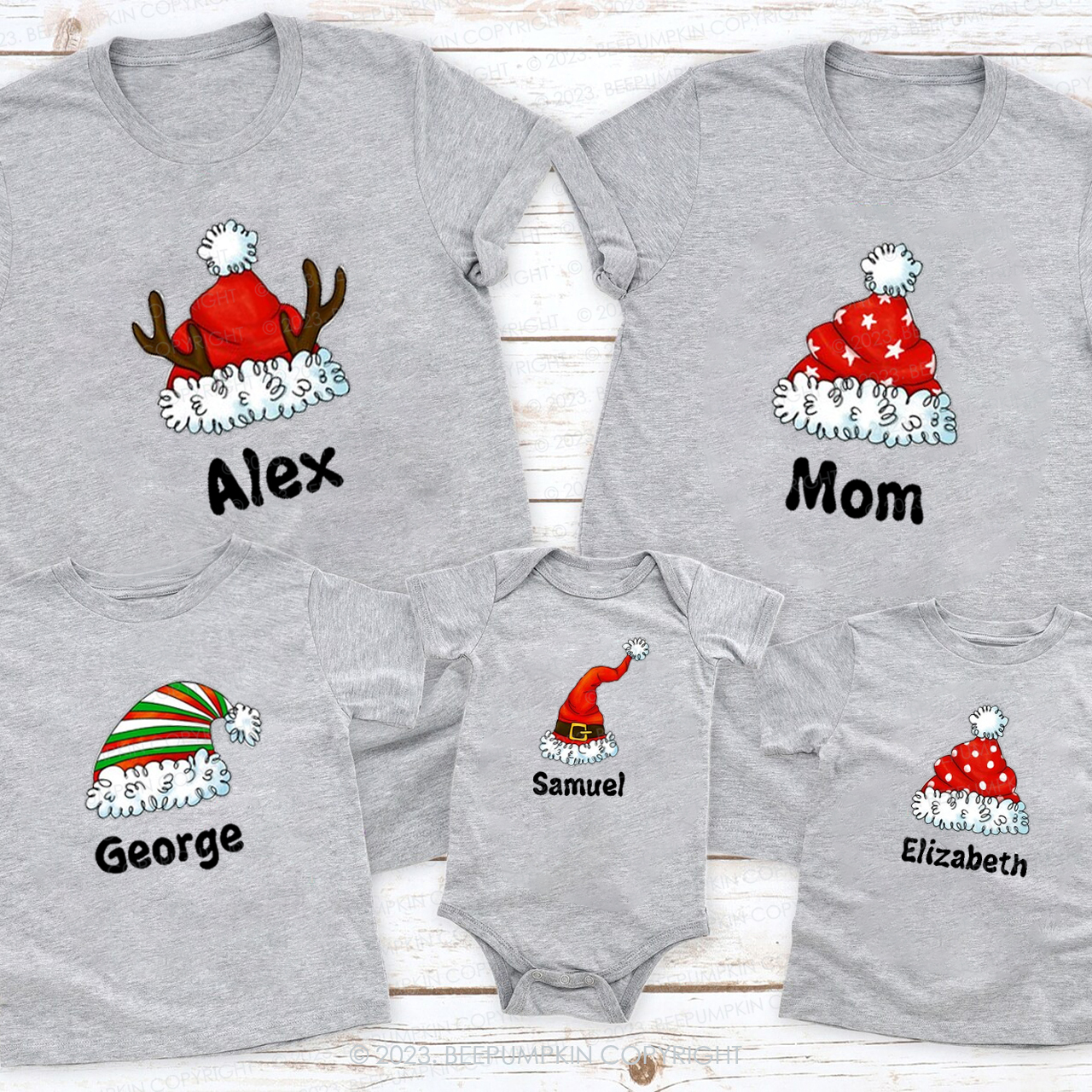 Personalized Cute Christmas Hat with Customized Name Matching Shirts