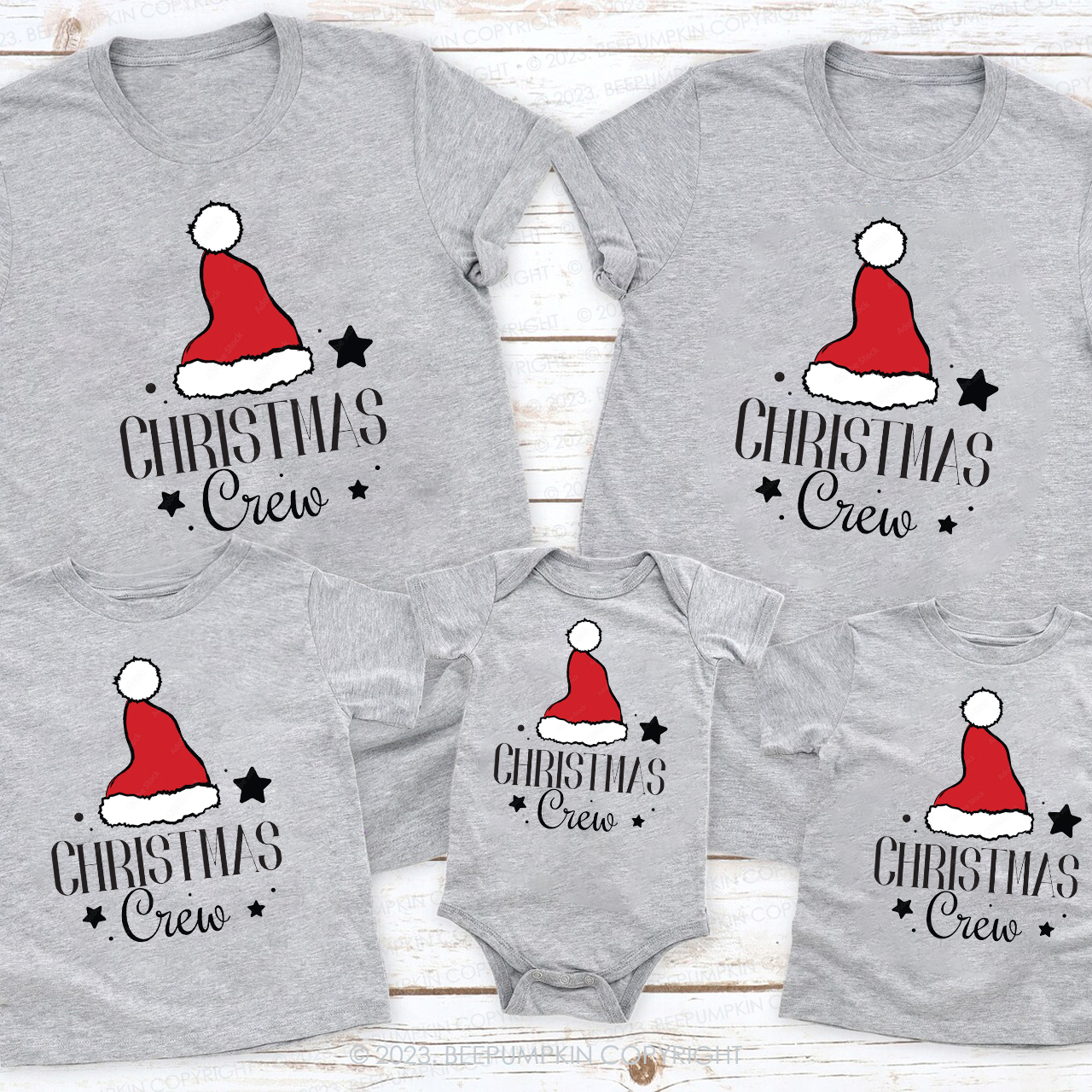 Christmas Crew Cute Santa Hat Family Matching Shirts