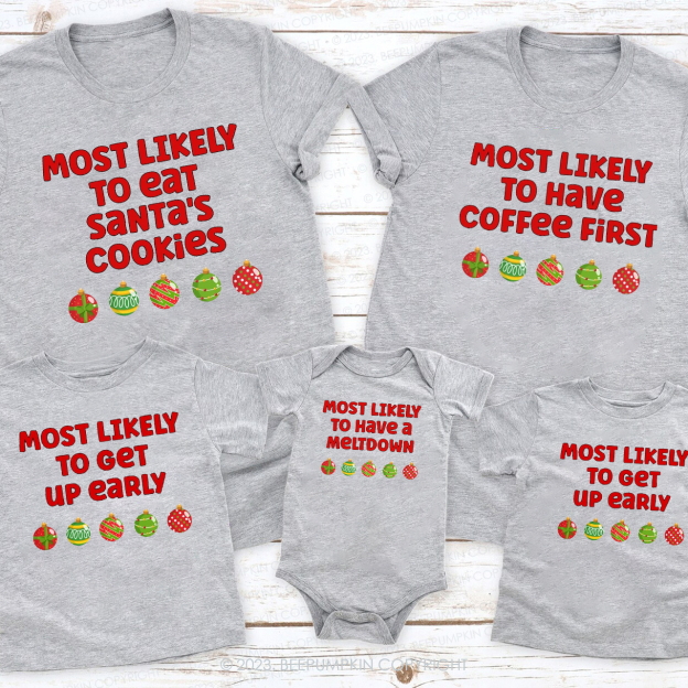 Personalized Most Likely To Funny Christmas Holiday Matching Shirts
