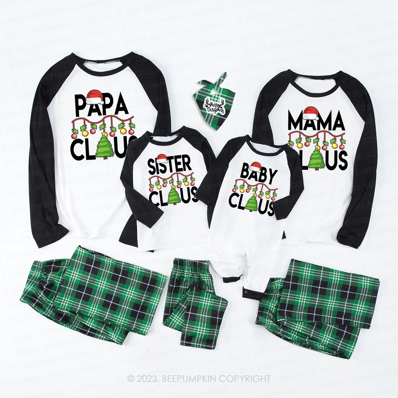 Personalized Cute Claus Christmas Candy Cane Matching Pajamas