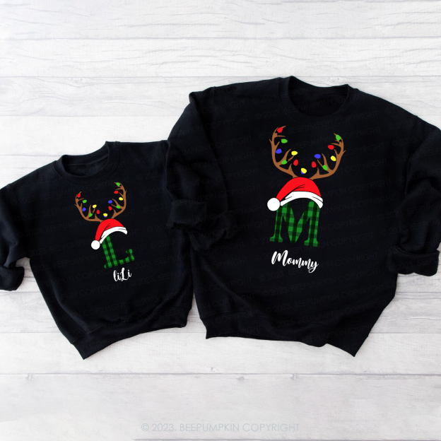 Personalized Antlers Hat Monogrammed Family Christmas Sweatshirts