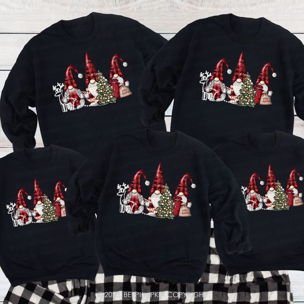 Buffalo Plaid Gnomes Christmas Family Matching Sweatshirts