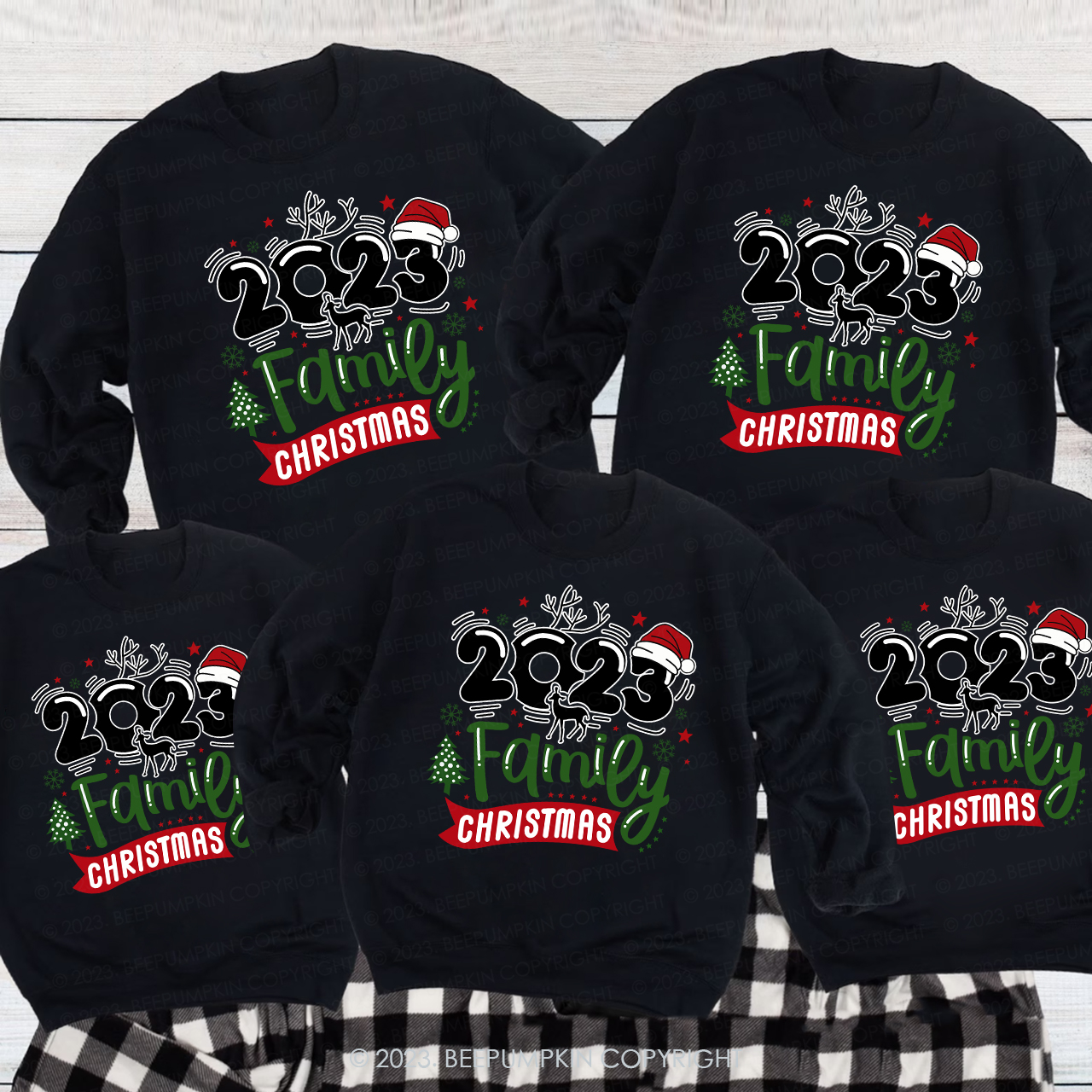 Christmas Hat With 2023 Family Matching Sweatshirts