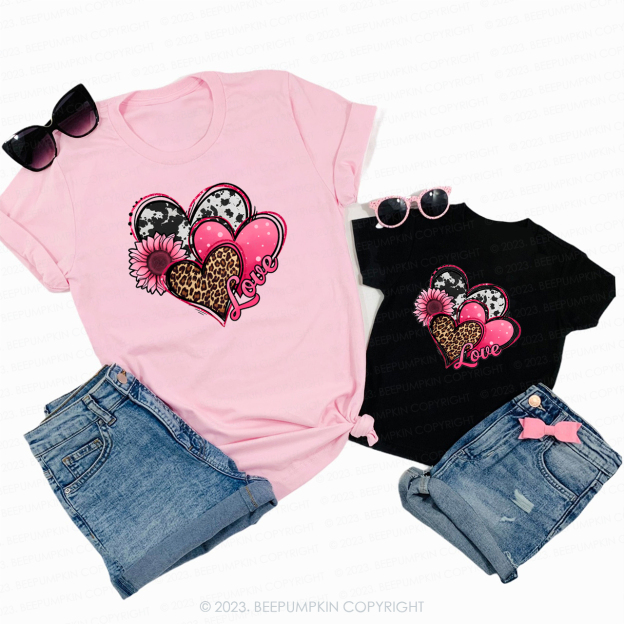 Valentines Day Western Hearts And Sunflower Family Matching Shirts