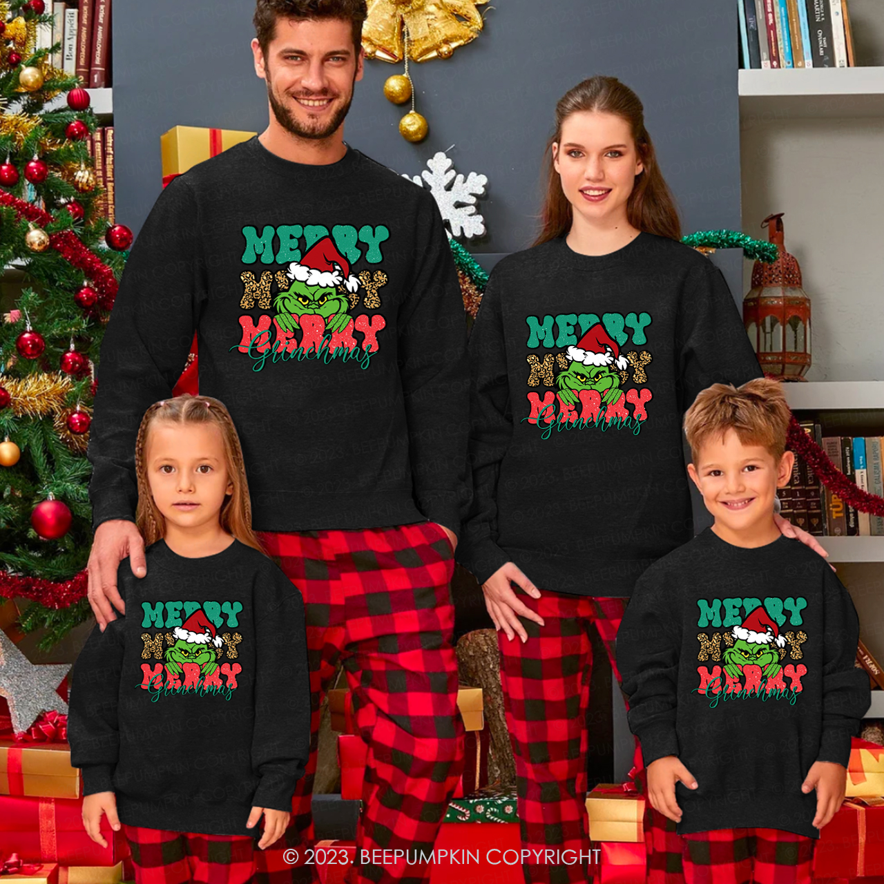 Merry Merry Christmas Family Matching Grinch Sweatshirts