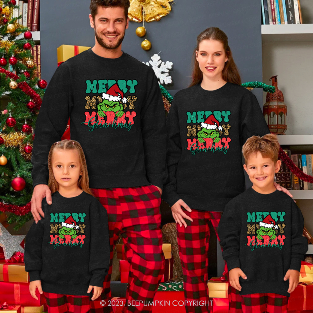 Merry Merry Christmas Family Matching Grinch Sweatshirts