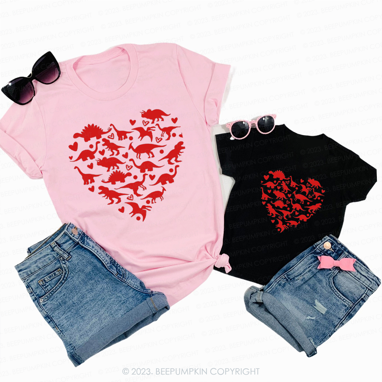 Valentine Dinosaur Heart Family Matching Shirts