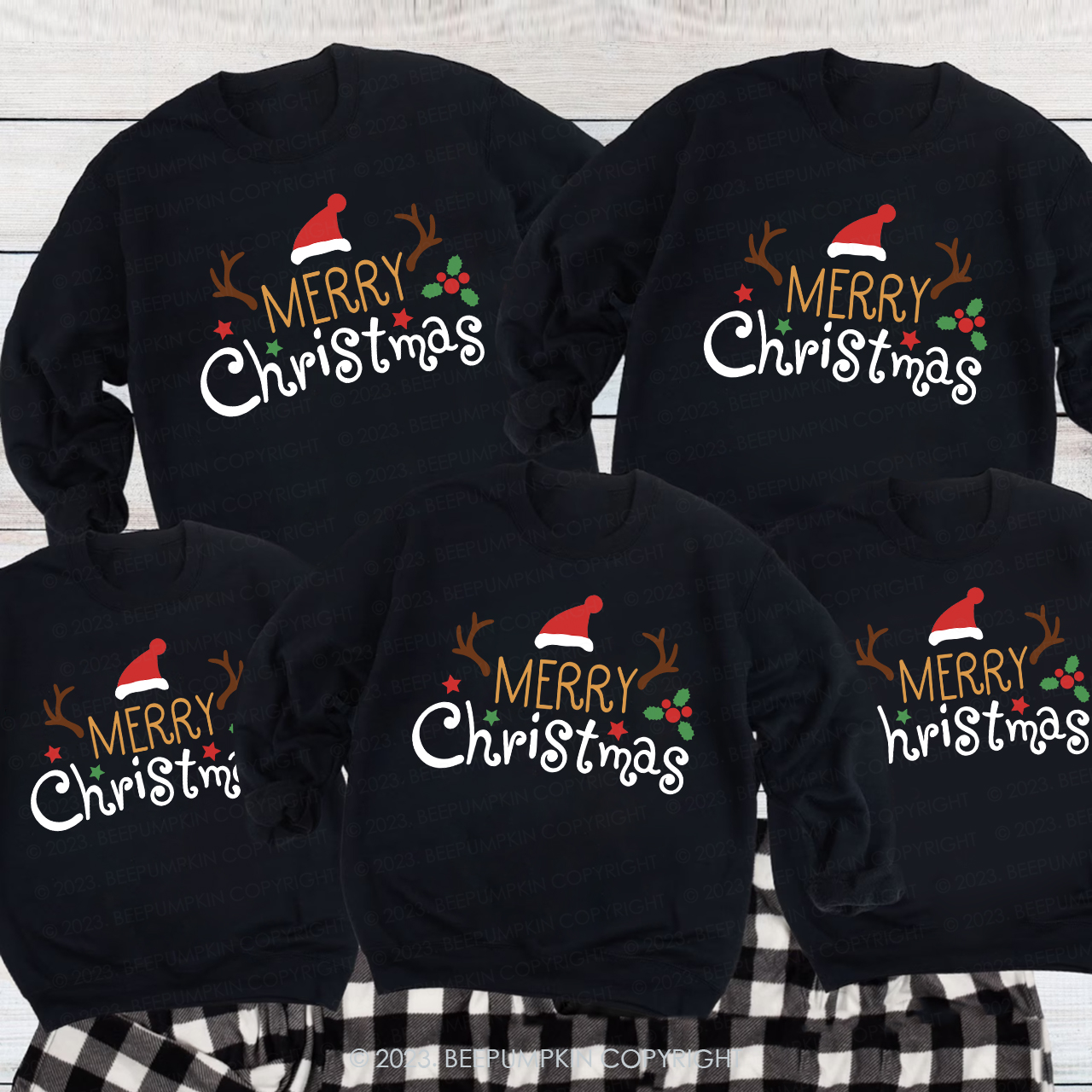 Merry Christmas Santa Hat Reindeer Holiday Sweatshirts