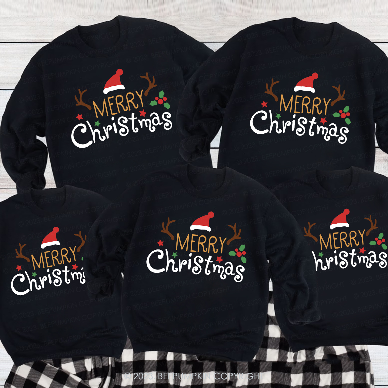 Merry Christmas Santa Hat Reindeer Holiday Sweatshirts