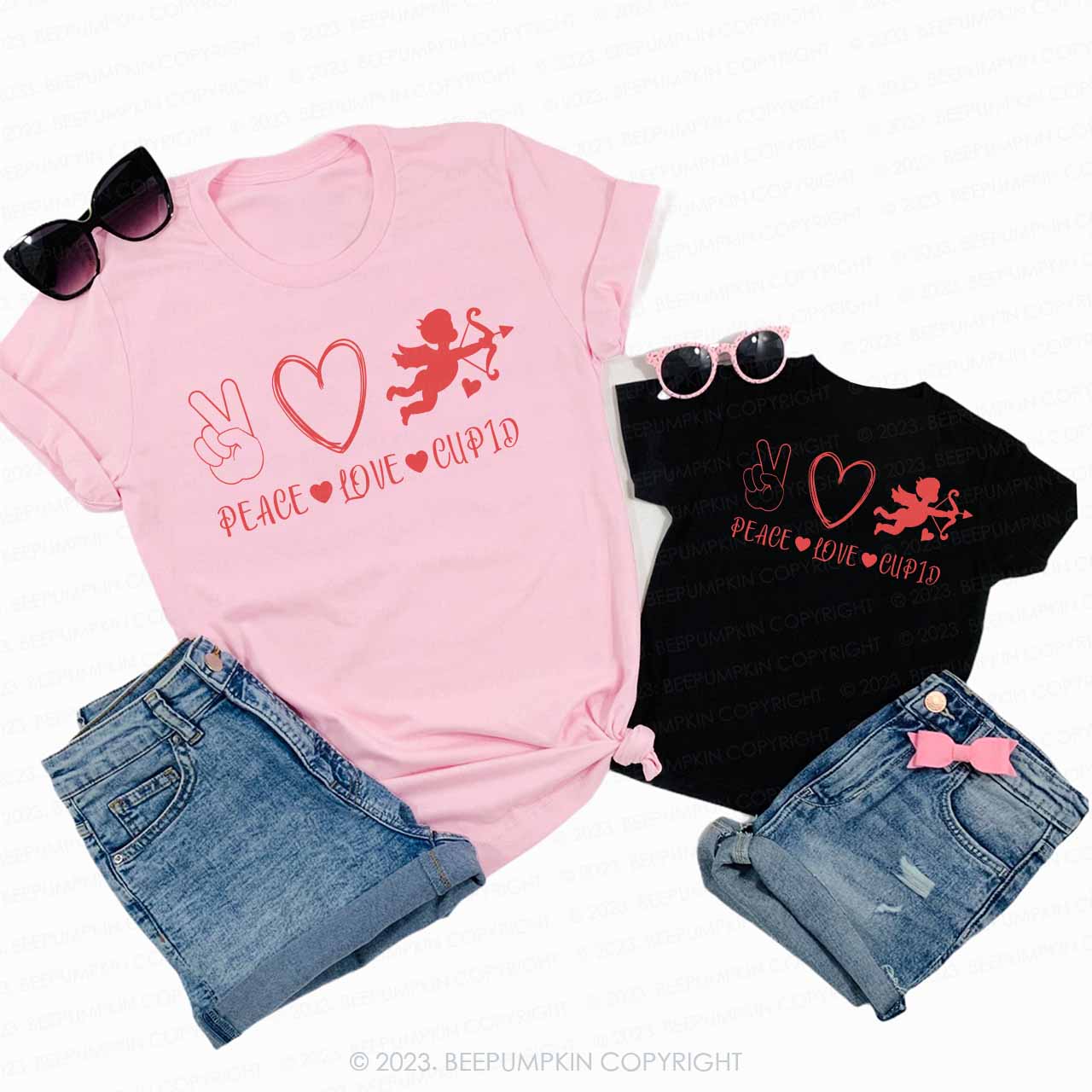 Peace Love Cupid Valentine's Day Family Matching Shirts
