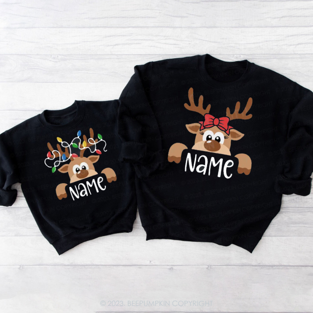 Personalized Cute and Funny Moose Christmas Family Sweatshirts