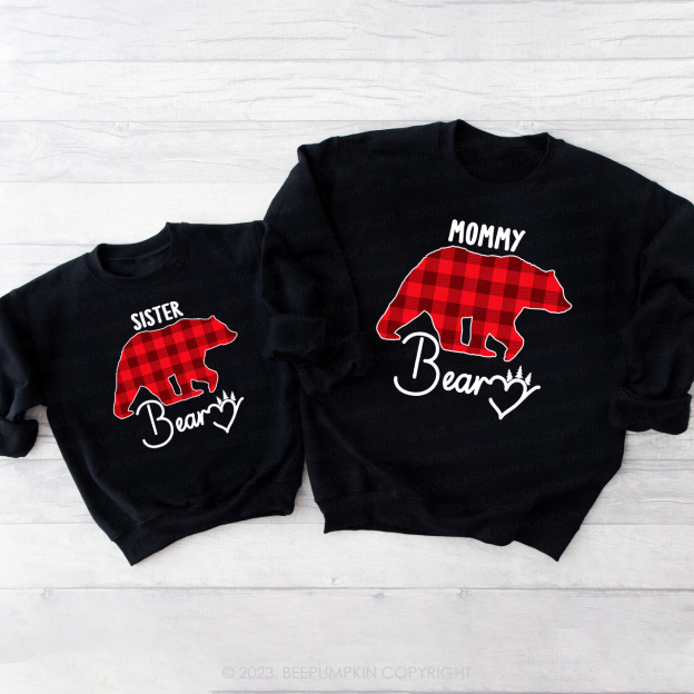 Red Buffalo Plaid Heart Bear Christmas Family Matching Sweatshirt