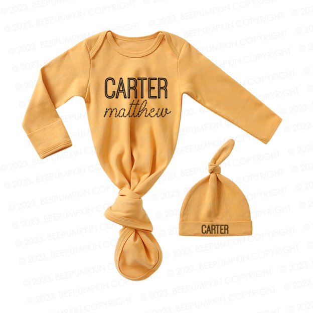 Personalized Gender Neutral Baby Knotted Gown&Hat Coming Home Outfit