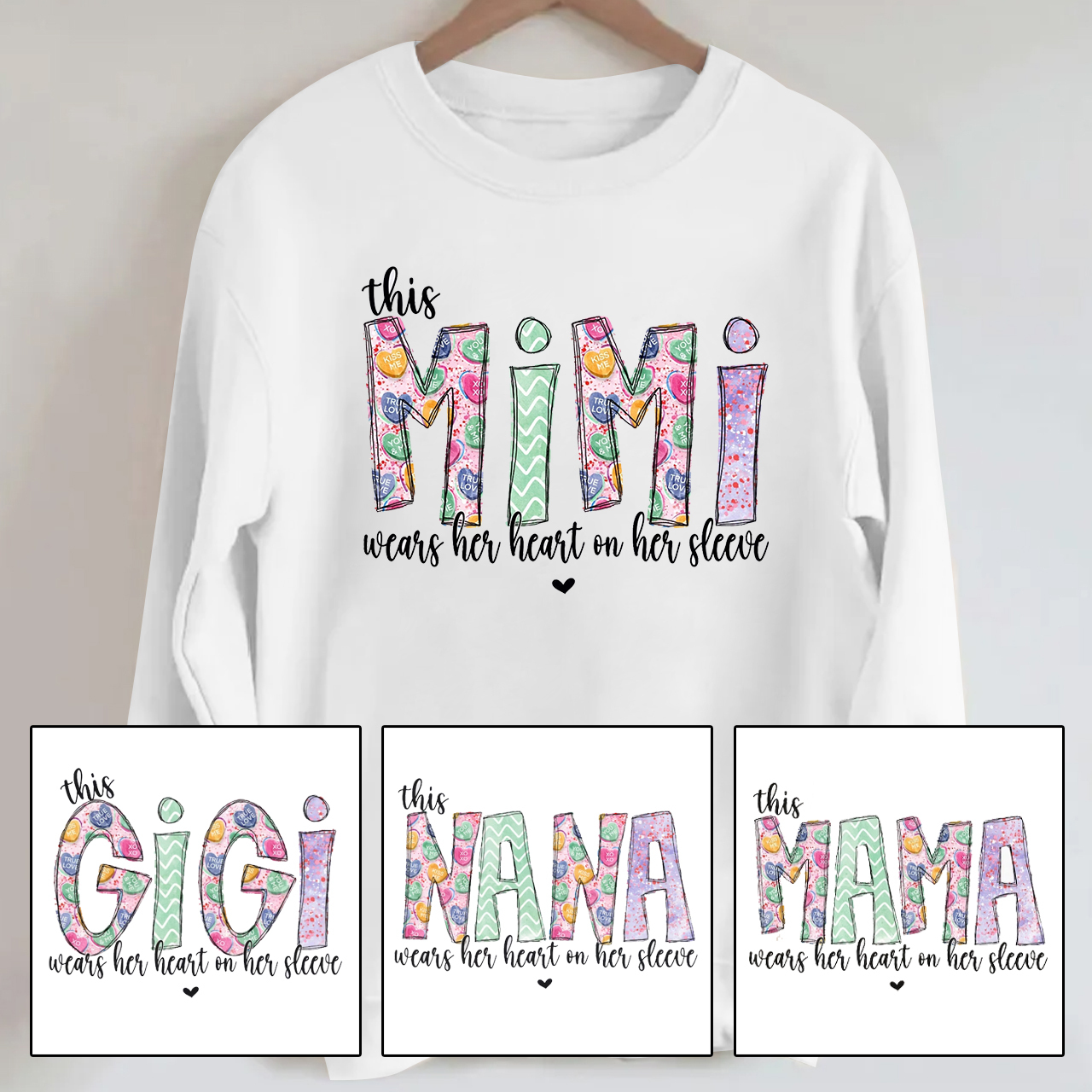 Personalized Wears Her Heart On Her Sleeve Sweatshirts