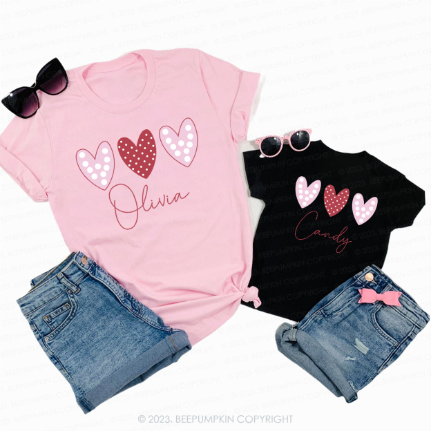 Polka Dots Pink Heart Valentines Day Shirts For Family