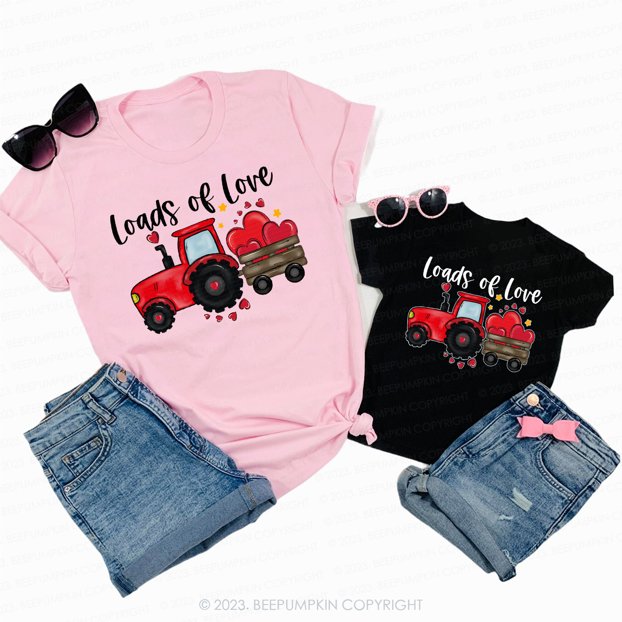Loads Of Love Tractor Valentines Day Shirts For Family