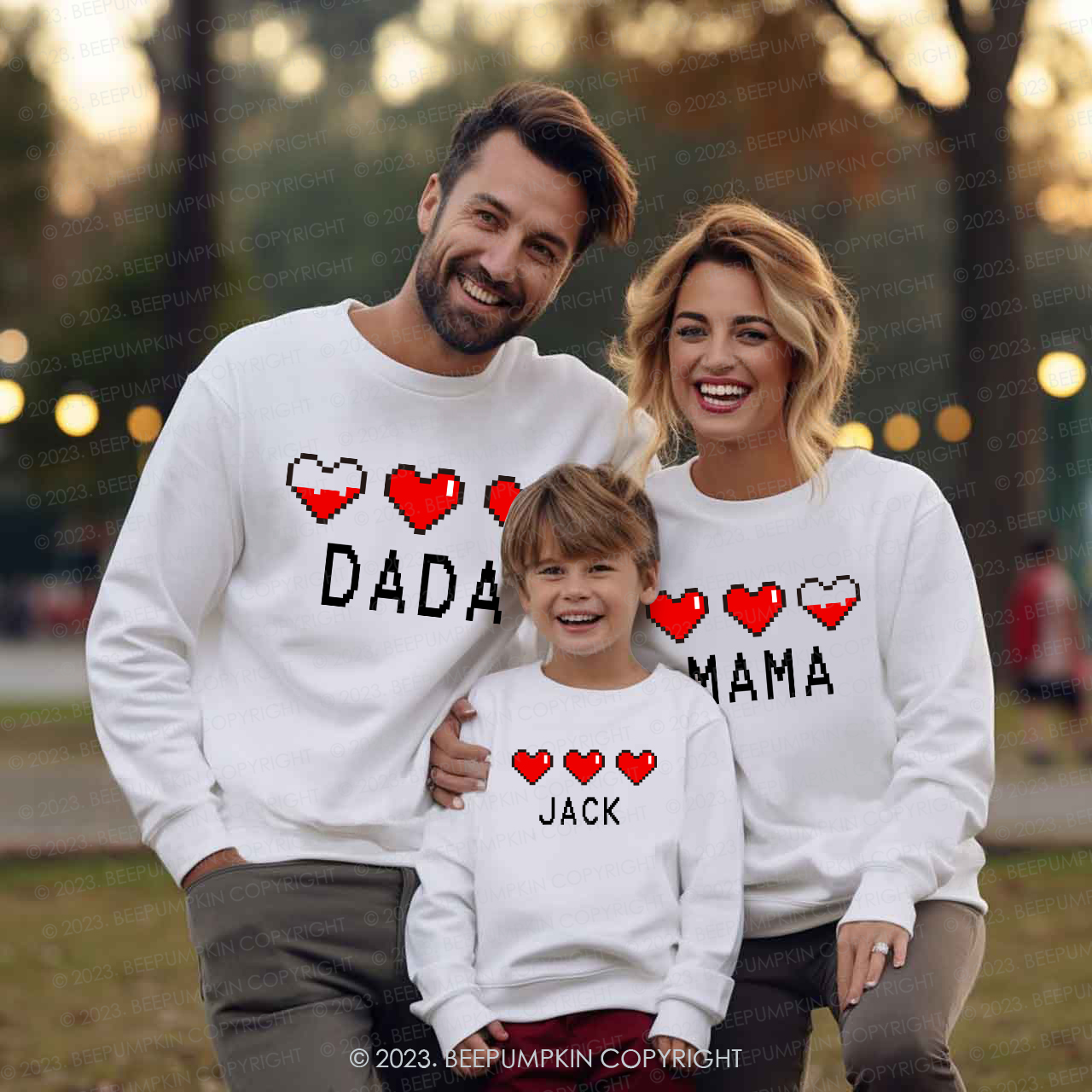 Personalized Pixel Heart Gift Valentine's Sweatshirts For Family
