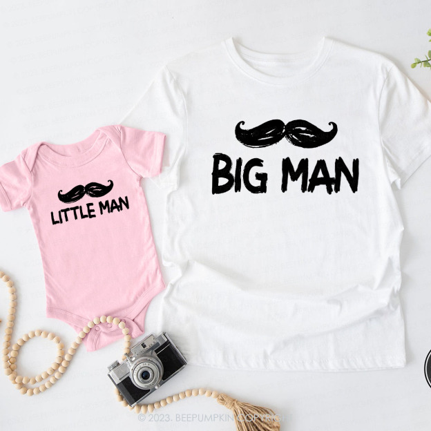 Mustache Big Man Little Man Matching Dad& Me Shirts