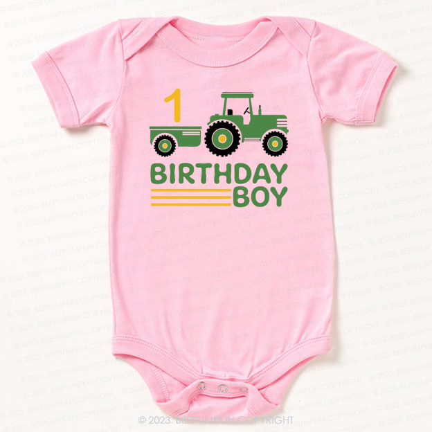 Boy Birthday Tractor Bodysuit For Baby