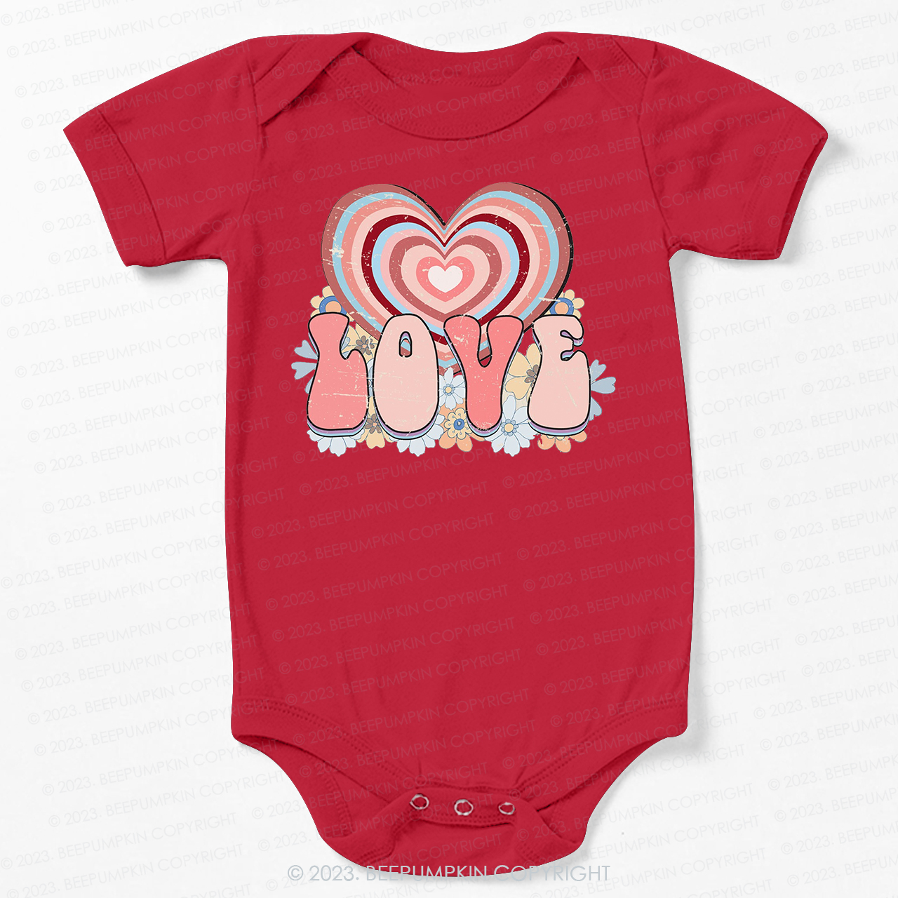 Retro Love Heart  Valentines Day  Bodysuit For Baby