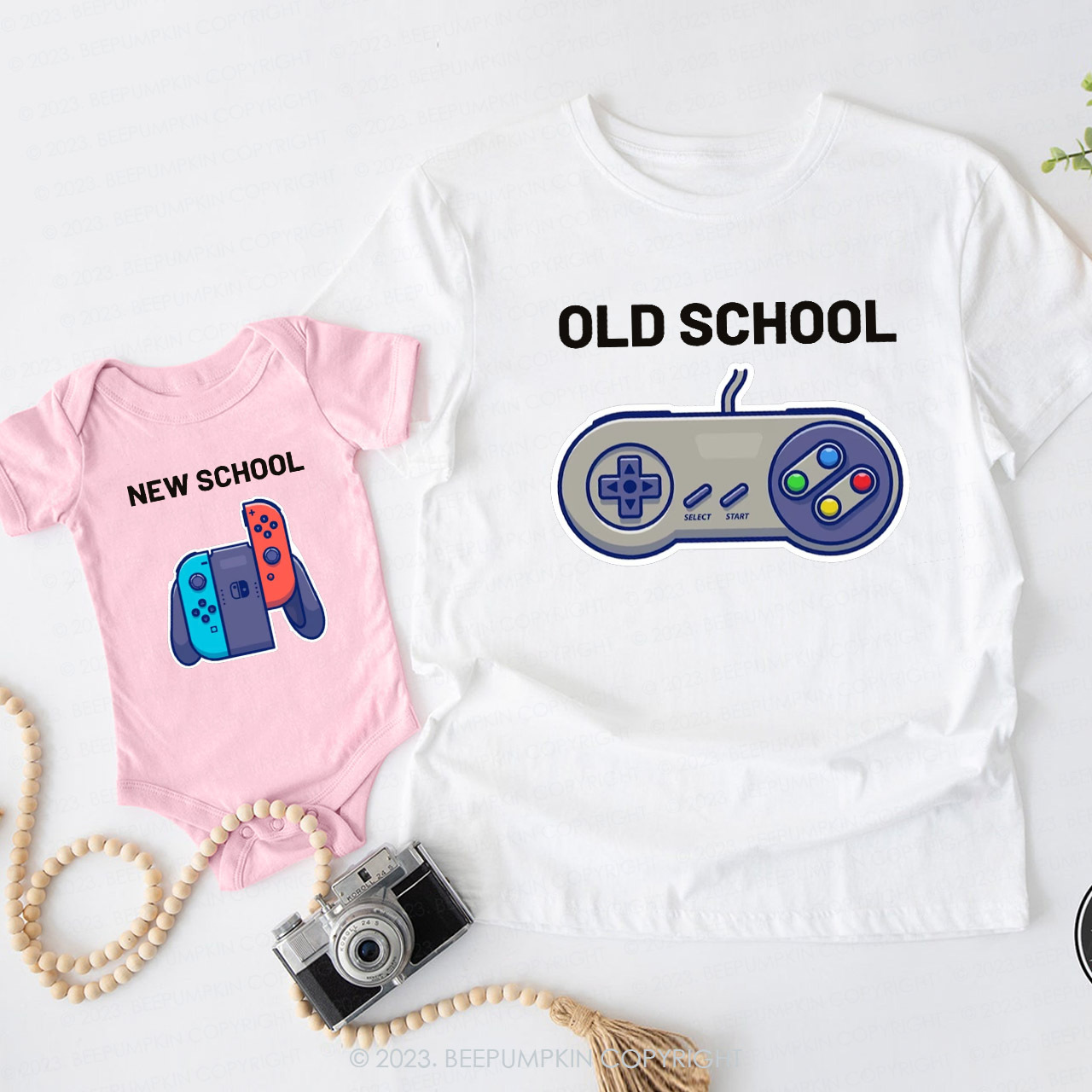 Personalized Video Game Old School New School Matching T-Shirts For Dad&Me