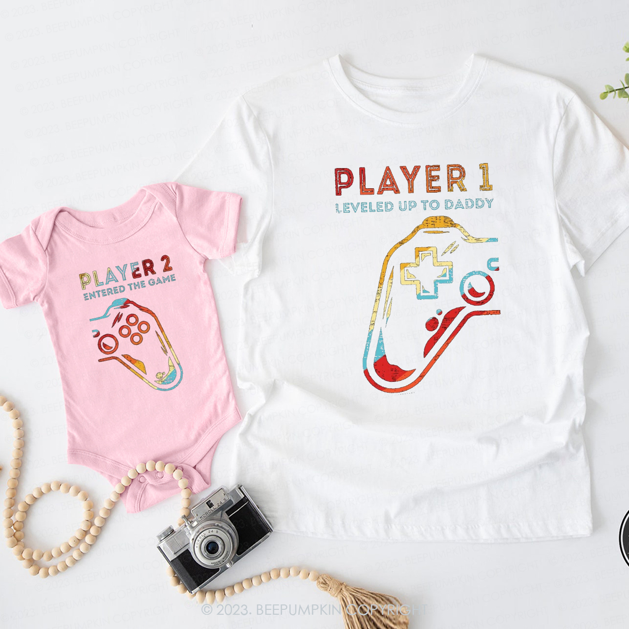 Level Up To New Daddy Player  Matching T-Shirts For Dad&Me