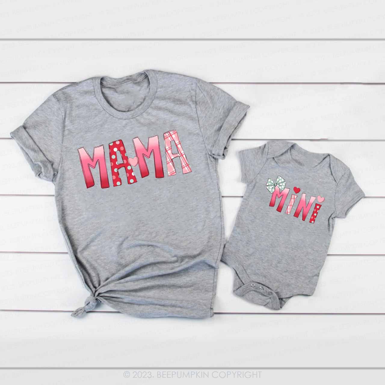 Mama Dad Mini Pink Red Mint Valentine's Family Matching Shirts