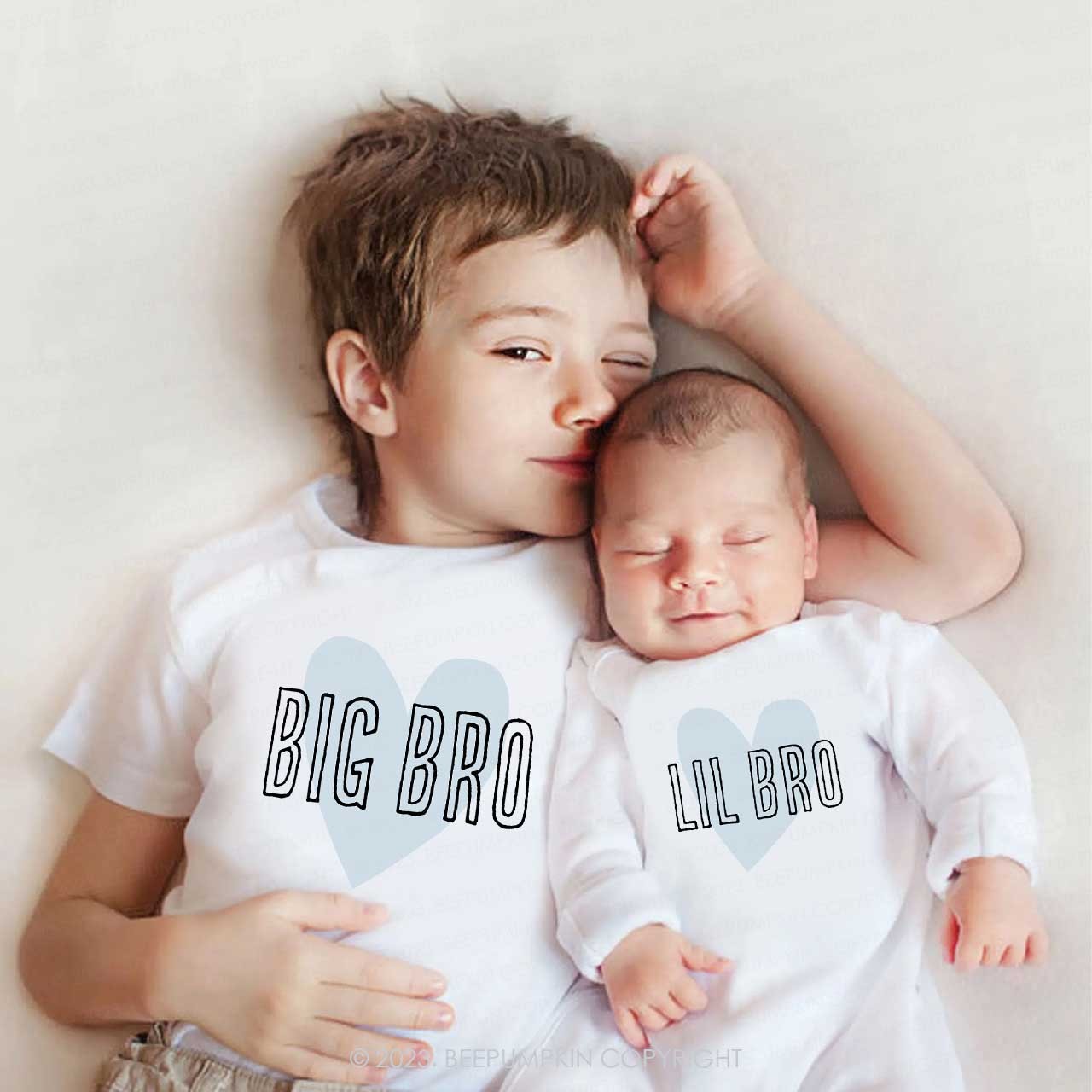 Big Lil Bro Blue Heart Matching Sibling T-Shirts