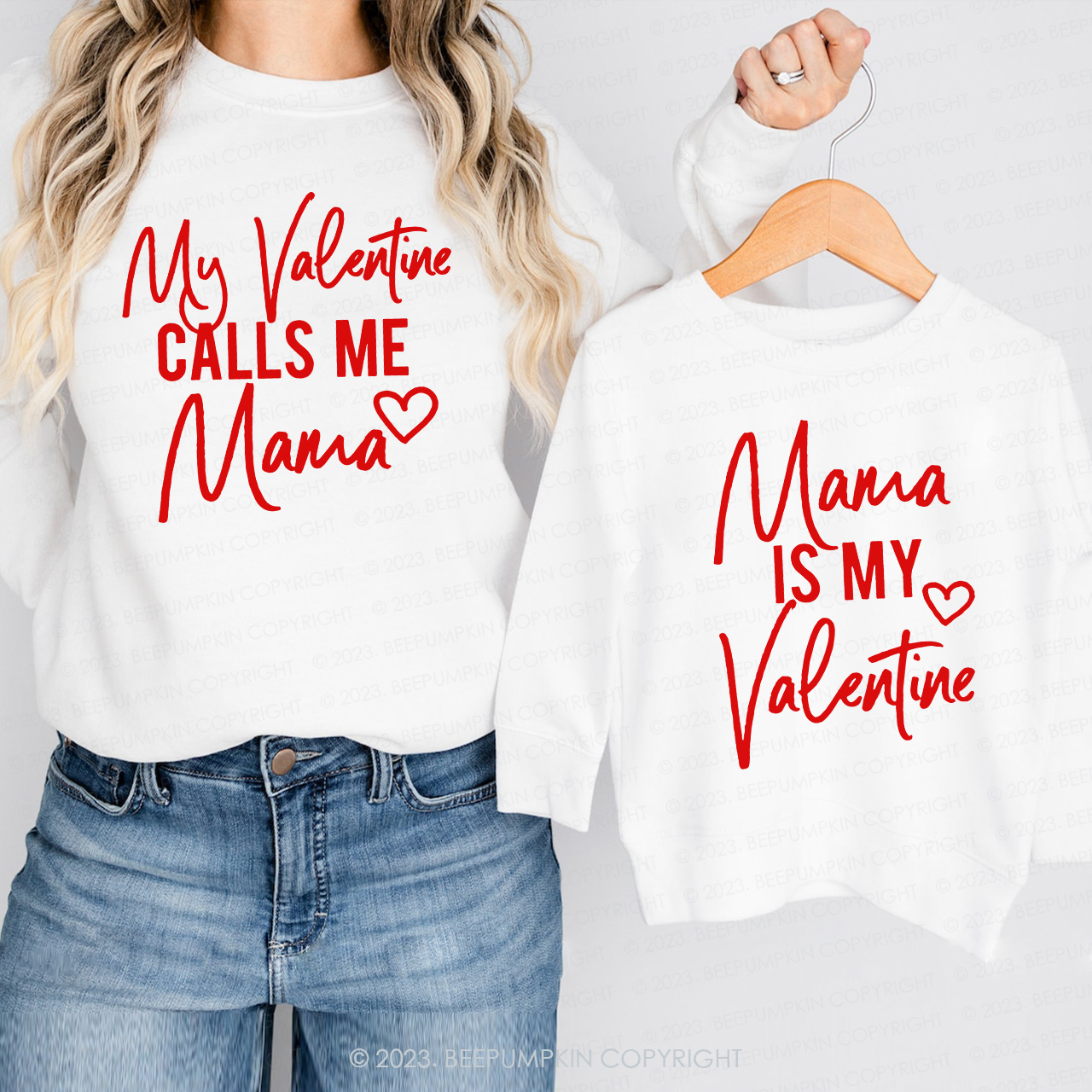 My Valentine Calls Me Mama Matching Valentine‘s Sweatshirt