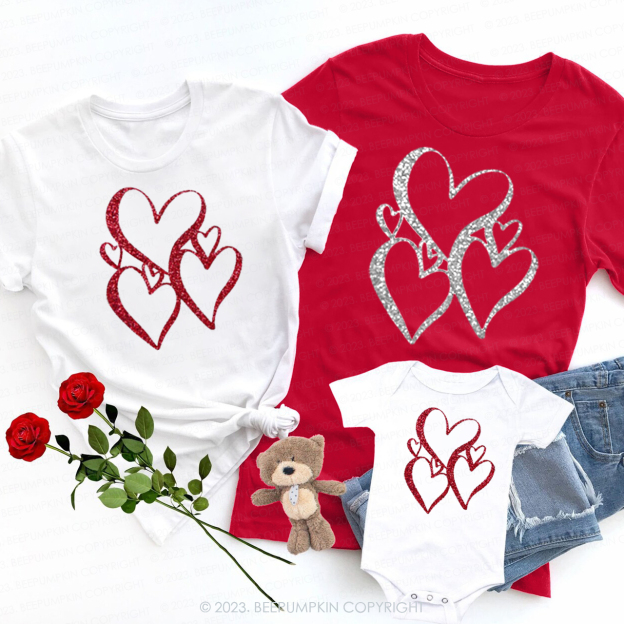 Glitter Love Heart Matching Valentine‘s Shirts