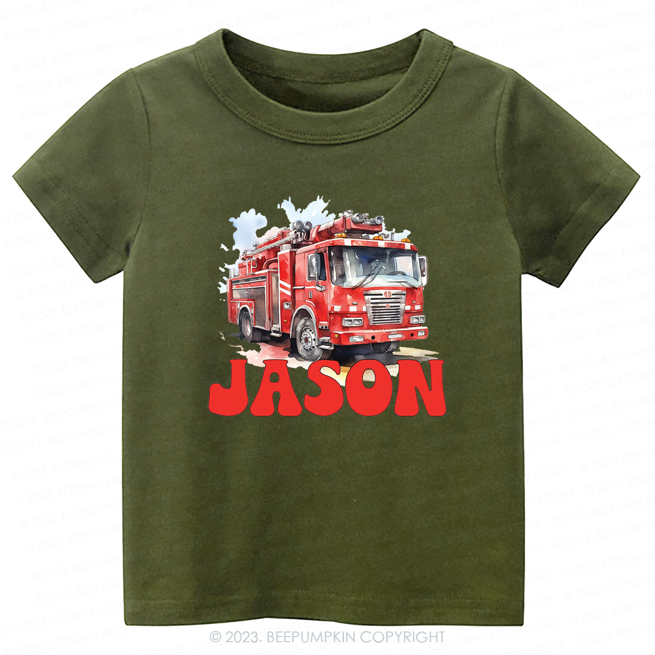 Personalized Name Firetruck-Toddler Tees