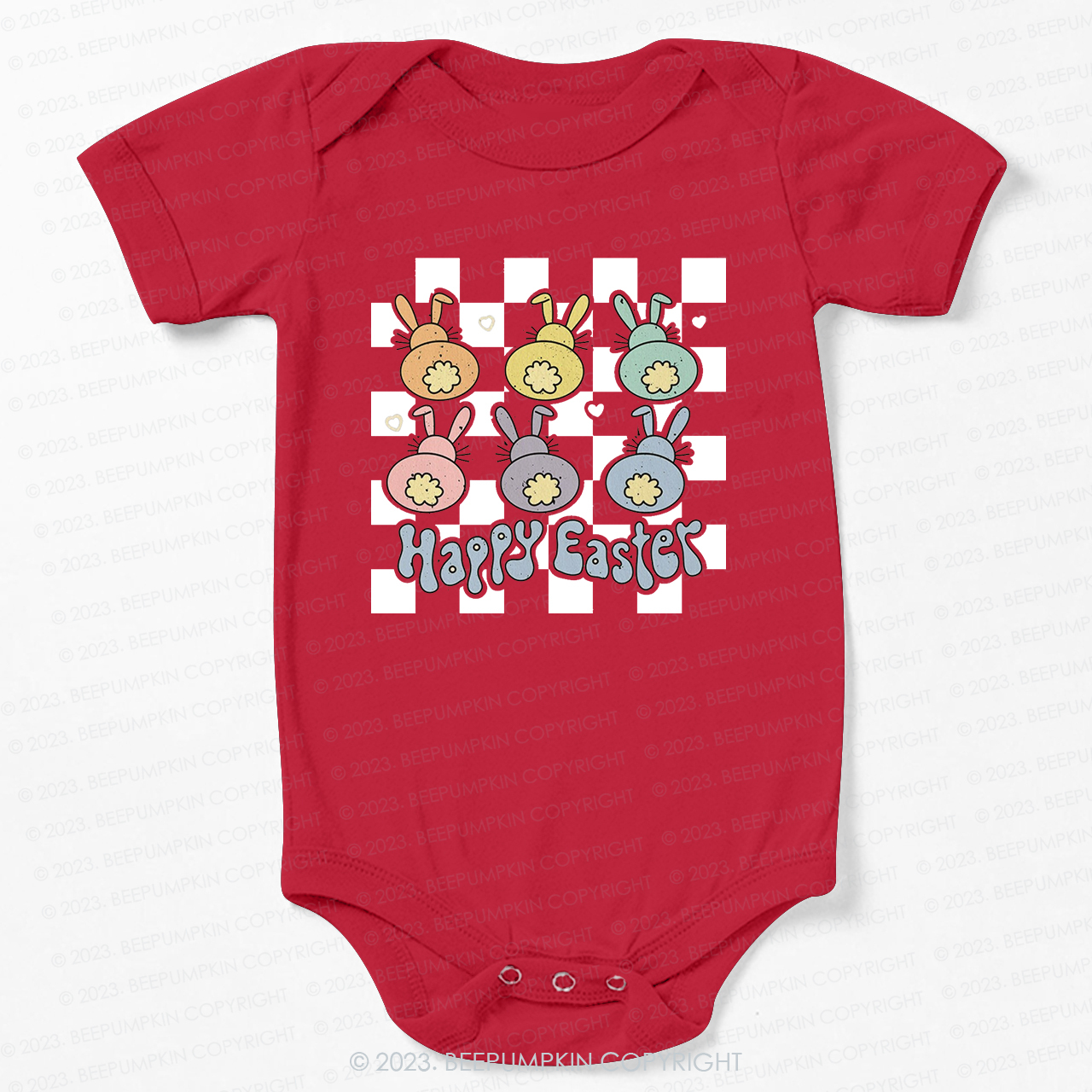 Happy Easter Checkered Bunnies Bodysuit For Baby