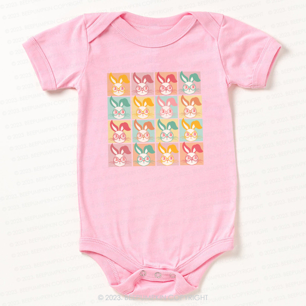 Checkered Bunny Kids Retro Bodysuit For Baby