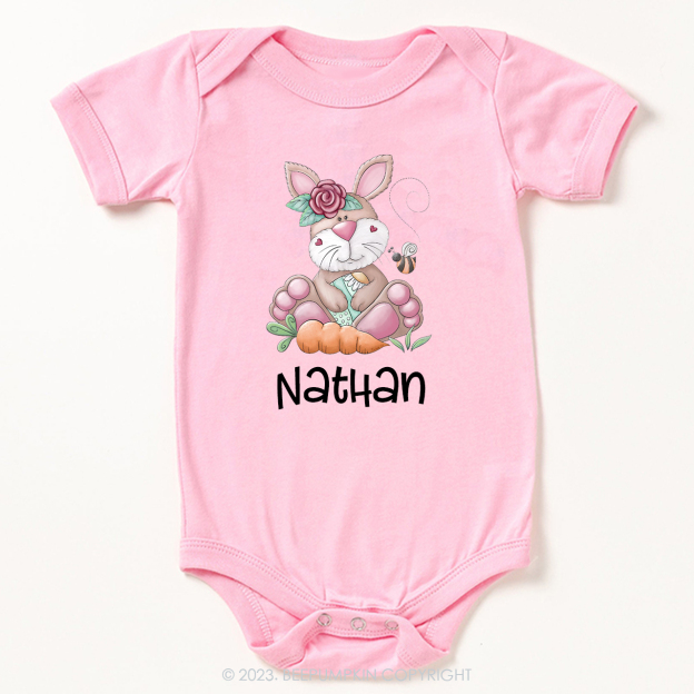 Personalized Spring Happy Bunny Easter Bodysuit For Baby