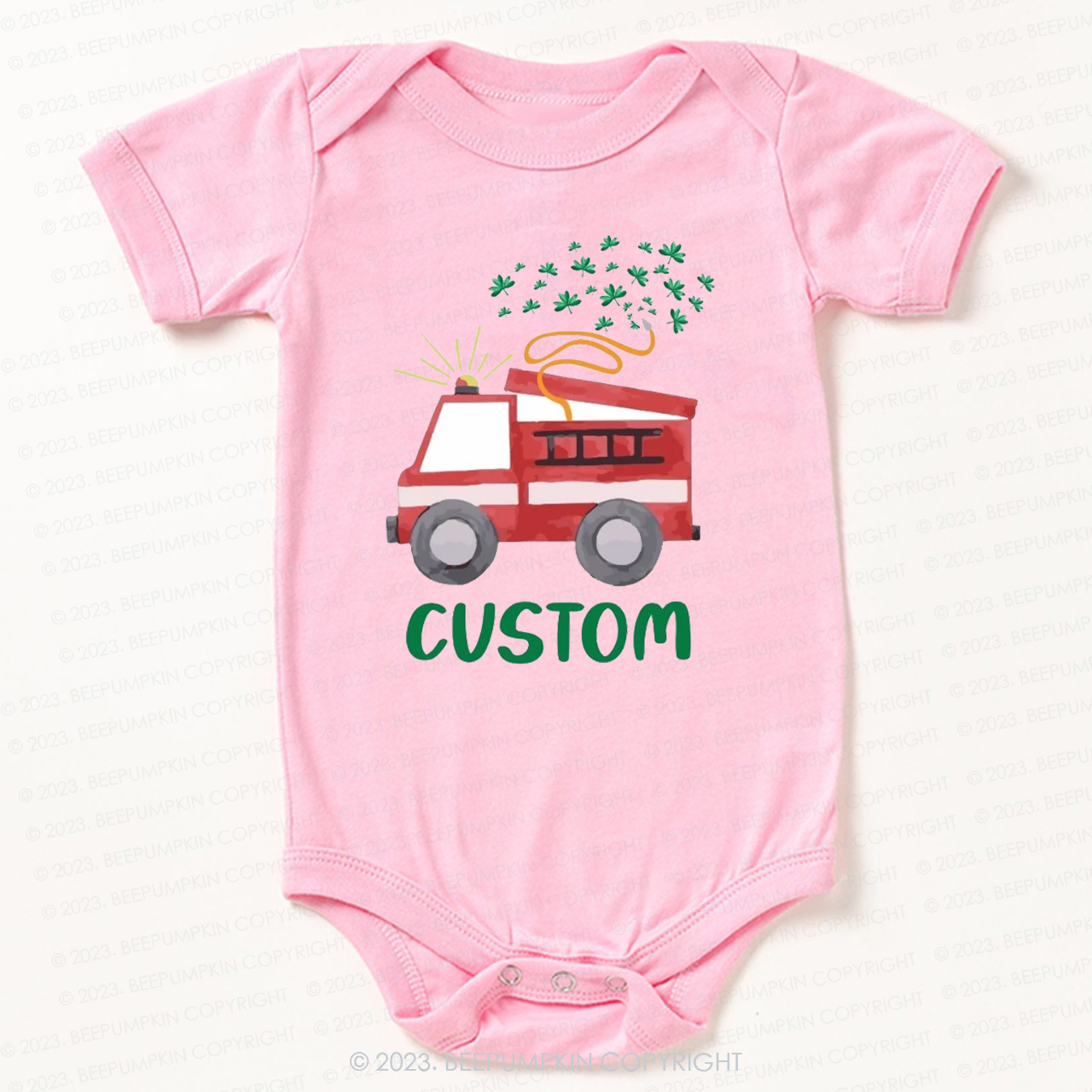 Firetruck Shamrock St.Patricks Day Bodysuit For Baby