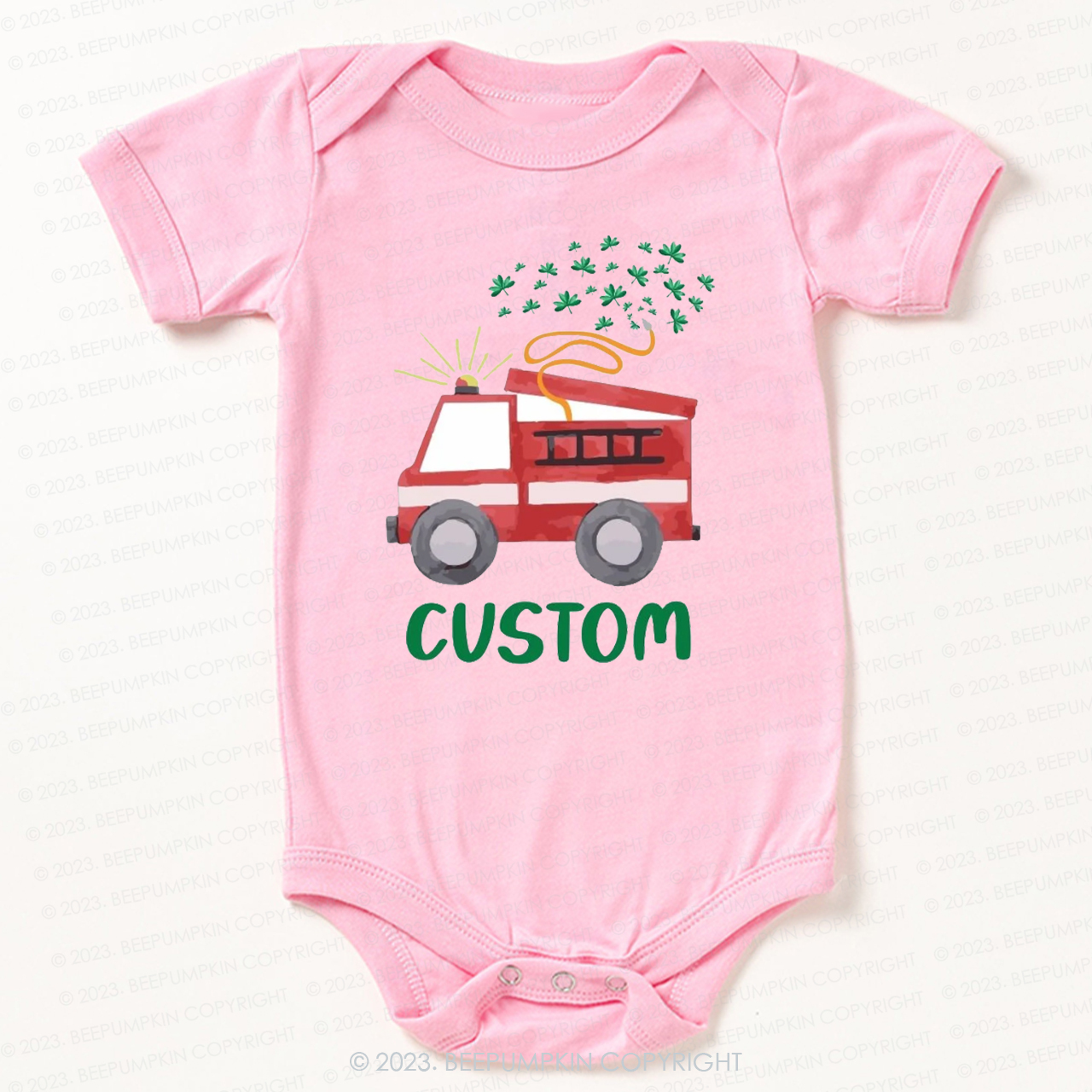 Firetruck Shamrock St.Patricks Day Bodysuit For Baby