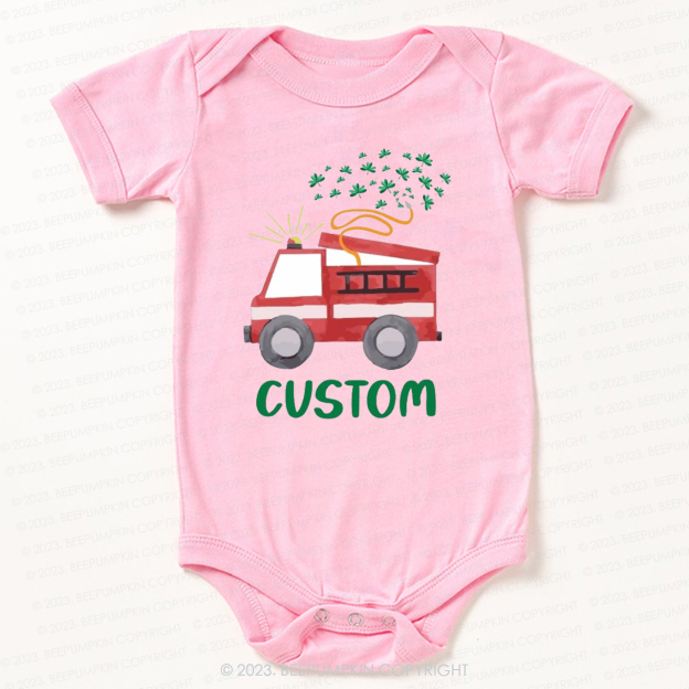 Firetruck Shamrock St.Patricks Day Bodysuit For Baby