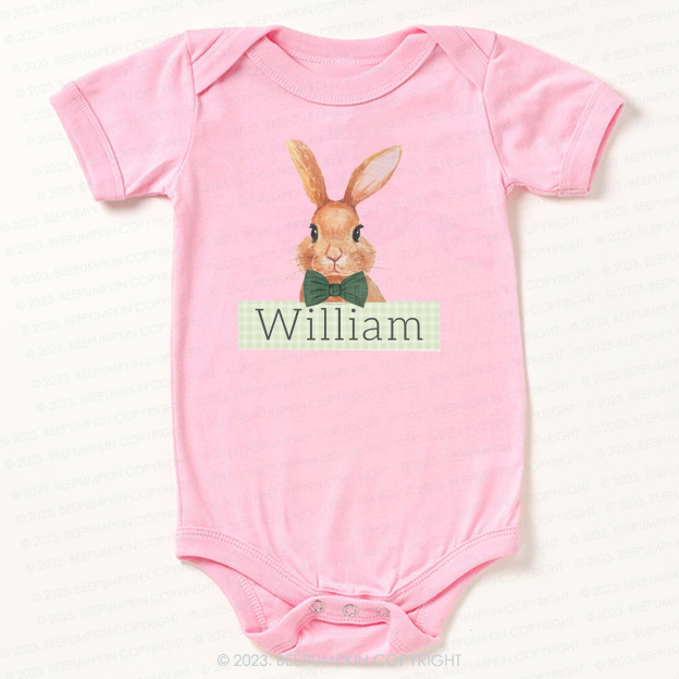 Easter Bunny Green Gingham Name Bodysuit For Baby