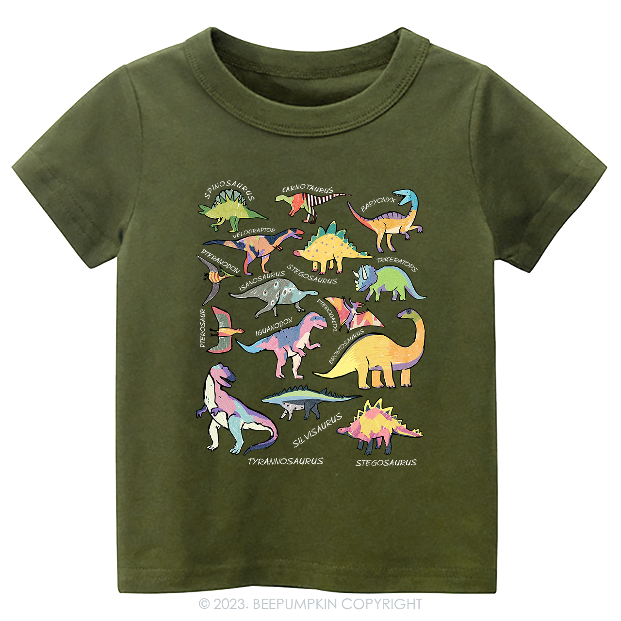 Retro Natural Toddler T-shirt - Types of Dinosaurs