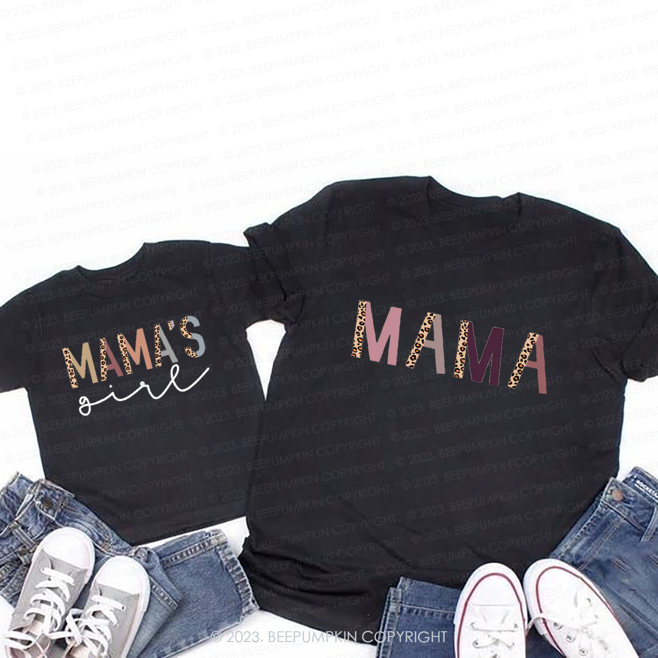 Retro Mamas Girl Leopard Print Mom&Me Matching Tees