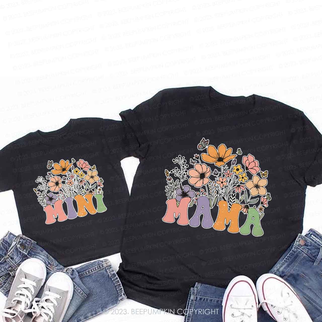 Mama And Mini Flower Boho Mom&Me Matching Tees