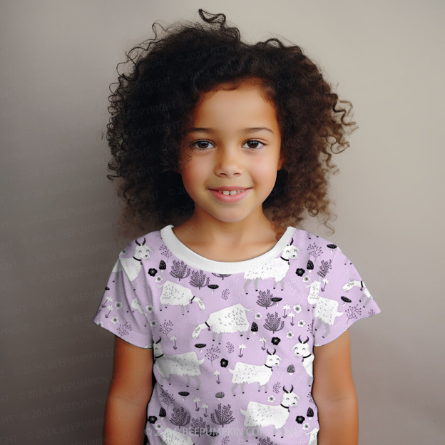 Goat And Purple Meadow All Over Print Kids Tees 