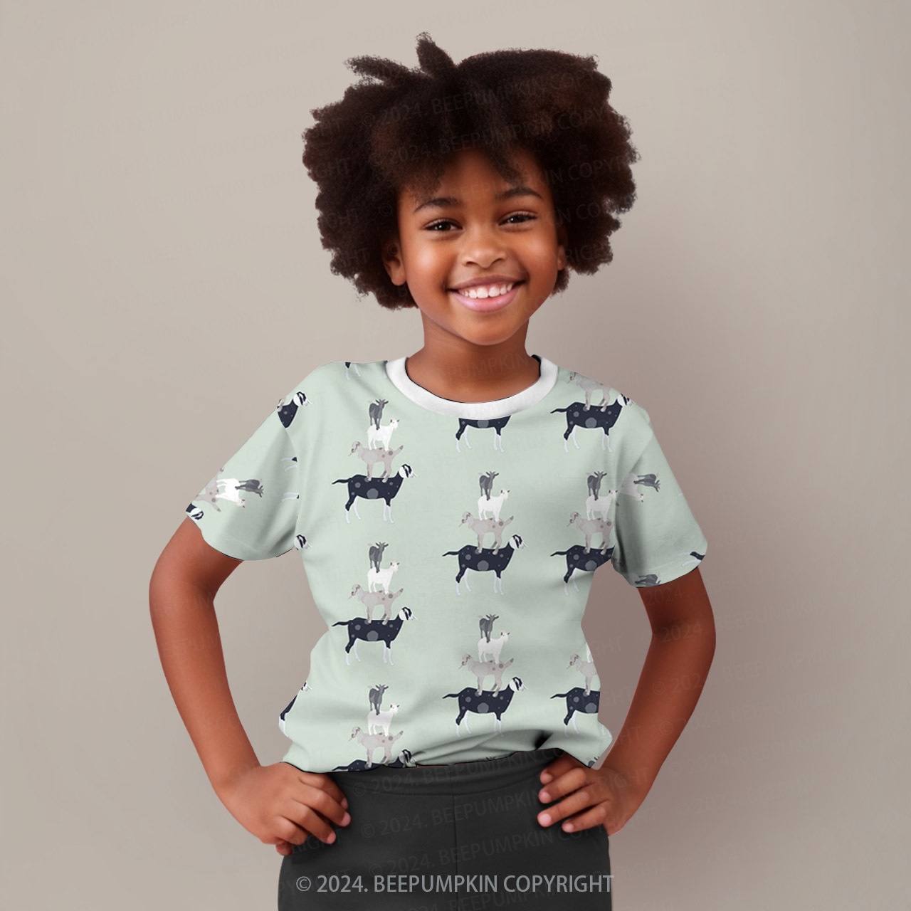 Stack Standing Goat All Over Print Kids Tees 