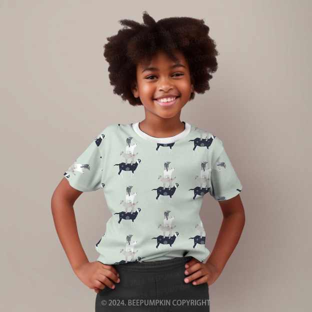 Stack Standing Goat All Over Print Kids Tees 