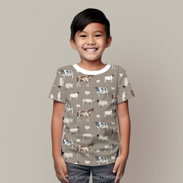 Horse Sheep Chicken All Over Print Kids Tees 