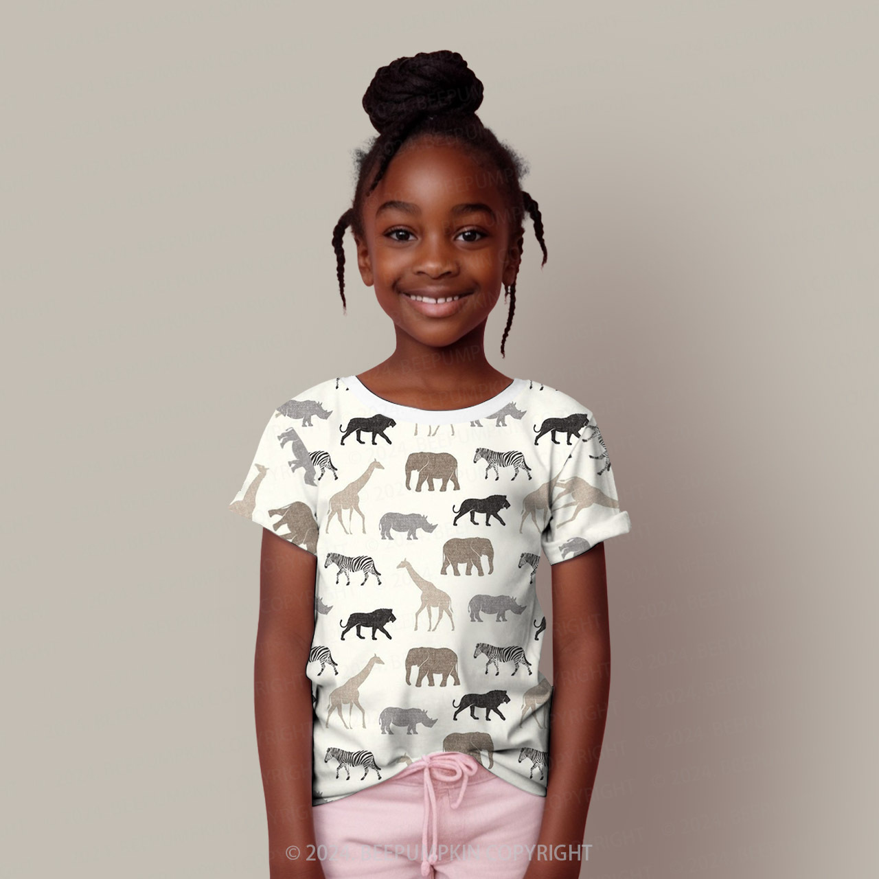 Safari Animals Silhouettes All Over Print Kids Tees