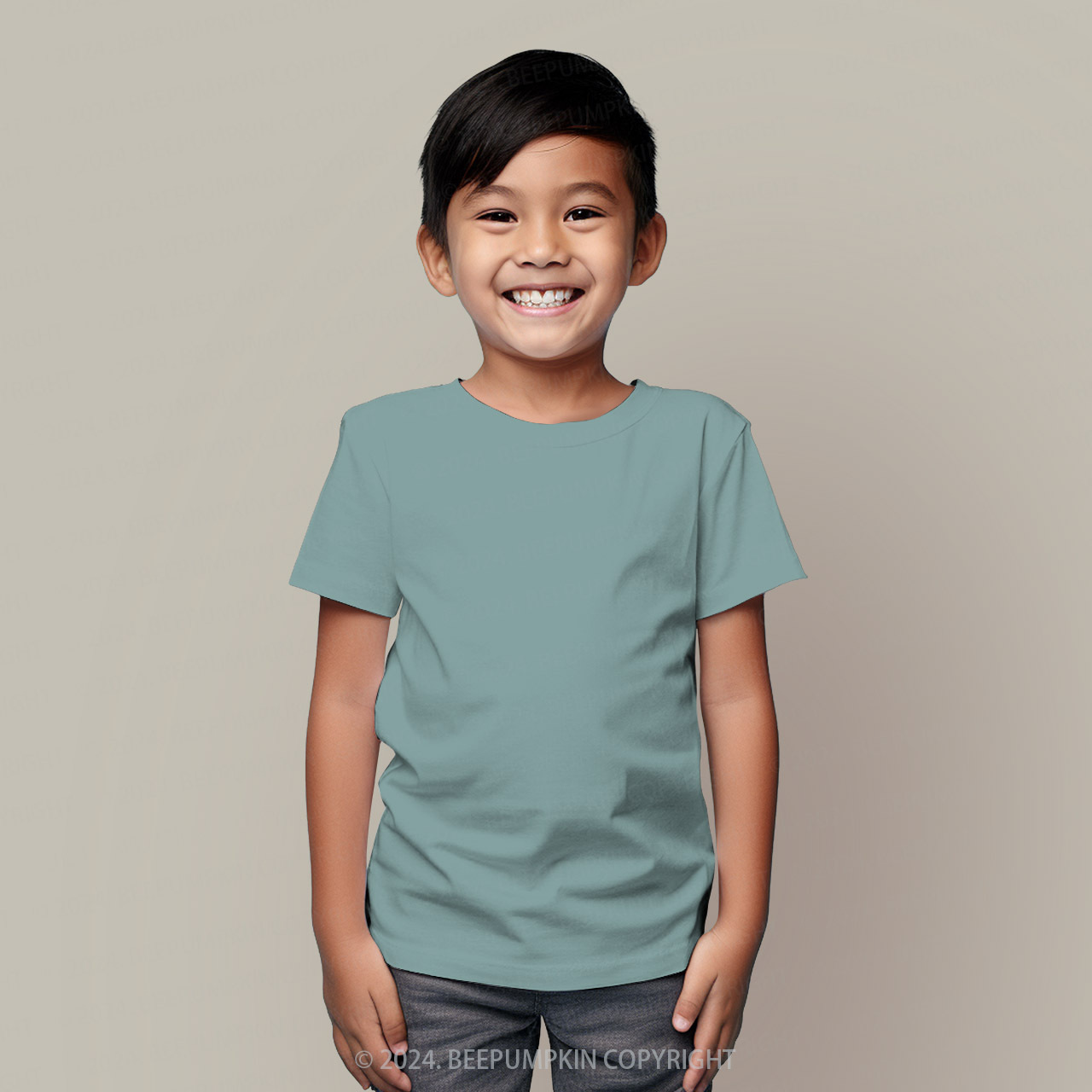Grey Cyan Solid Color All Over Print Kids Tees